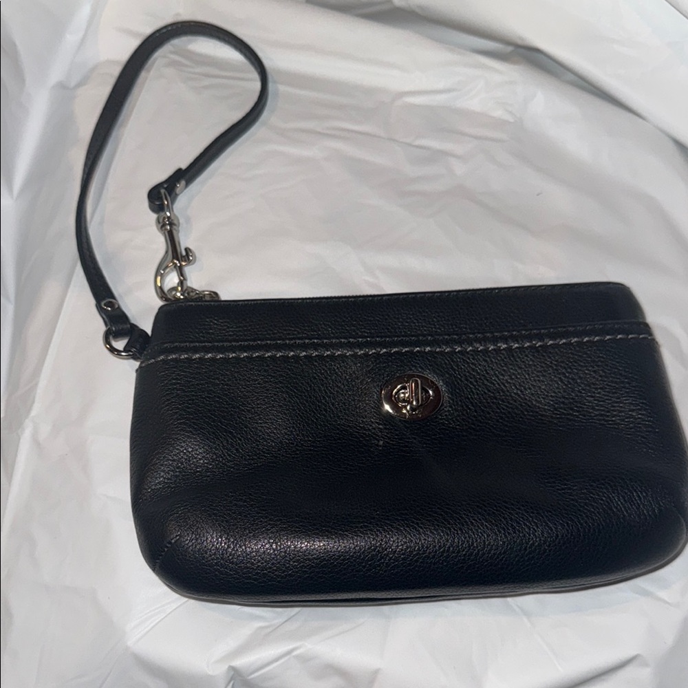 Coach Black Leather Wristlet Clutch